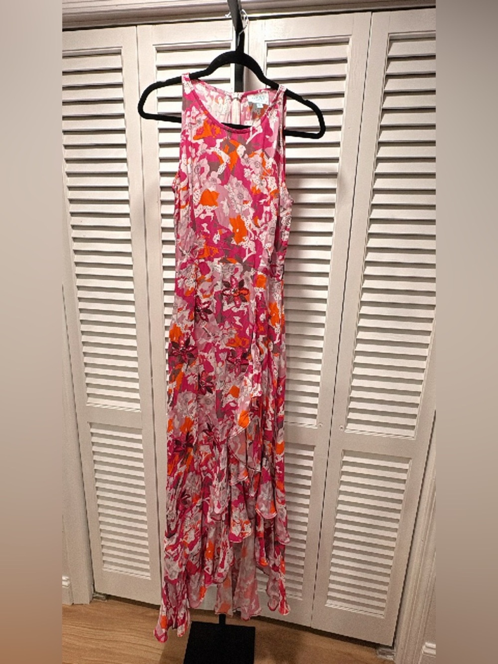 TAJ by Sabrina Crippa Pink and Orange Floral Asymmetrical Maxi Dress